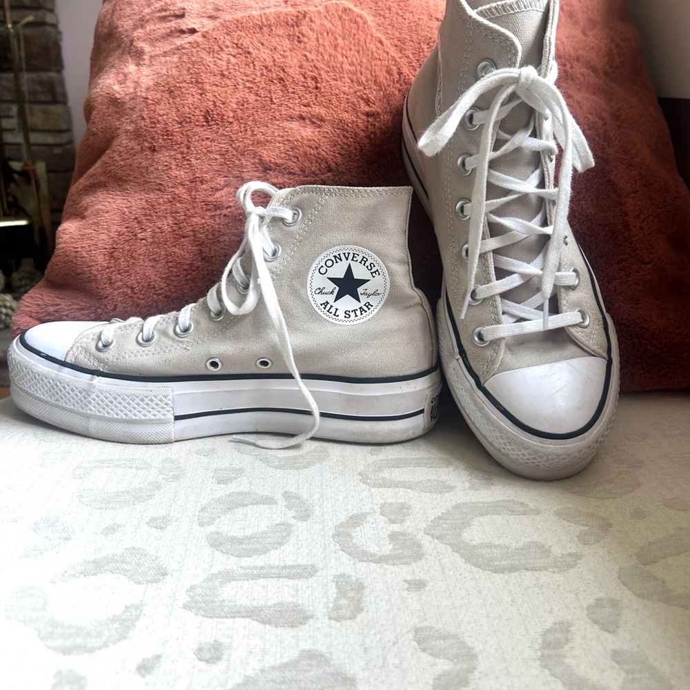 Converse Chuck Taylor Hi Lift Platform High Top Beige Sneakers 7